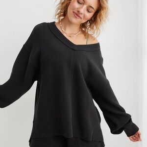 Aerie Black V-Neck Sweatshirt